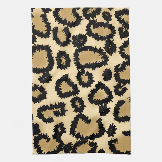 Leopard Print Pattern, Brown and Black. Kitchen Towel (Vertical)