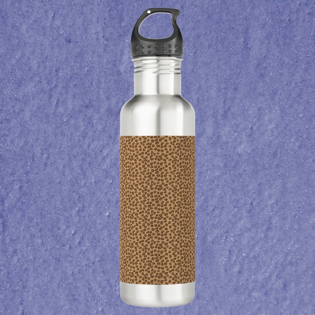 Leopard Print Pattern Brown Stainless Steel Water Bottle (A water bottle with a brown leopard pattern.)
