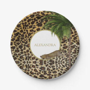 Leopard Print Pattern Elegant Palm Personal Paper Plates