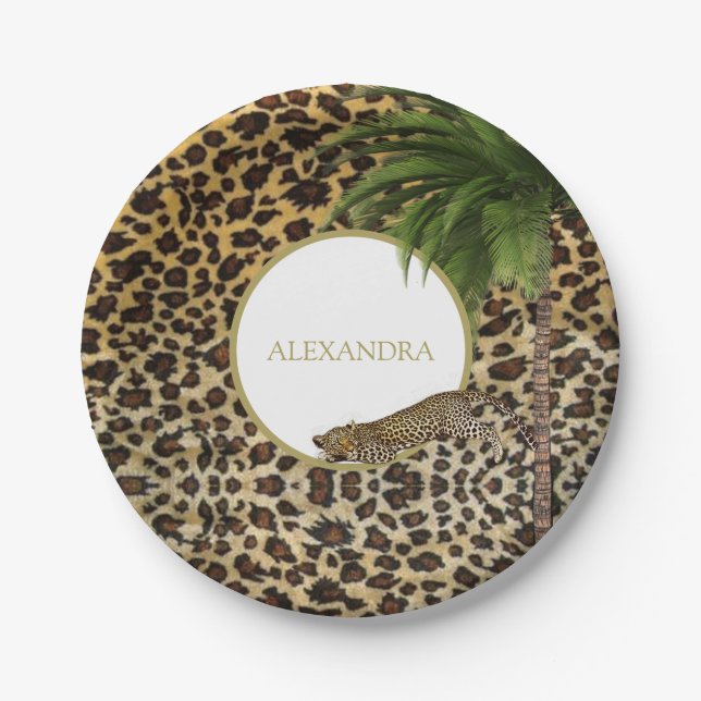 Leopard Print Pattern Elegant Palm Personal Paper Plates (Front)