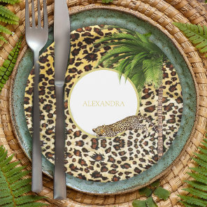 Leopard Print Pattern Elegant Palm Personal Paper Plates
