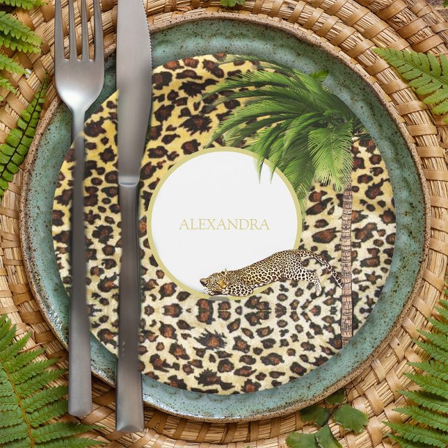 Leopard Print Pattern Elegant Palm Personal Paper Plates (Creator Uploaded)