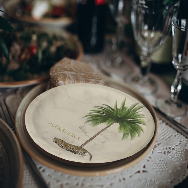 Leopard Print Pattern Elegant Palm Personal Paper Plates (Creator Uploaded)
