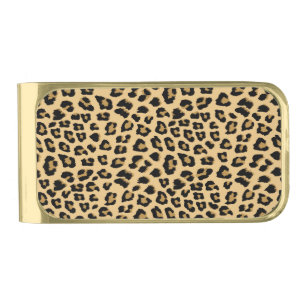 Leopard Print Pattern Gold Finish Money Clip