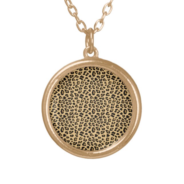 Leopard Print Pattern Gold Plated Necklace (Front)