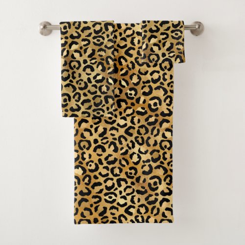 Leopard Print Pattern in Gold and Black Bath Towel Set