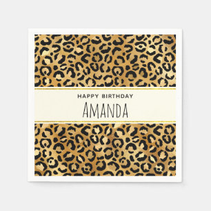 Leopard Print Pattern in Gold and Black Birthday Napkins