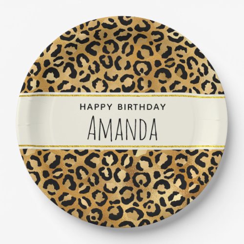 Leopard Print Pattern in Gold and Black Birthday Paper Plates