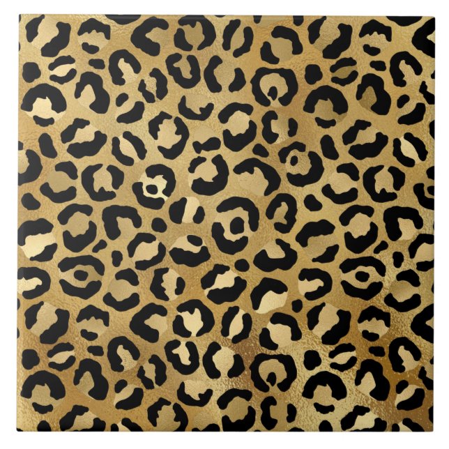 Leopard Print Pattern in Gold and Black Ceramic Tile (Front)