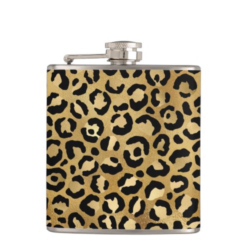 Leopard Print Pattern in Gold and Black Flask