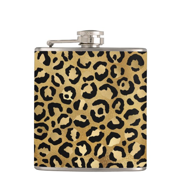Leopard Print Pattern in Gold and Black Flask (Front)