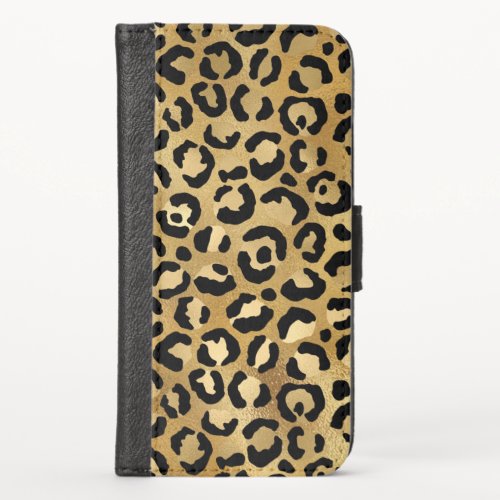 Leopard Print Pattern in Gold and Black iPhone X Wallet Case