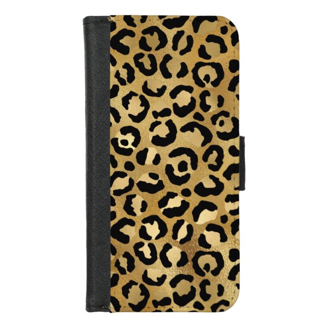 Leopard Print Pattern in Gold and Black iPhone Wallet Case (Front)
