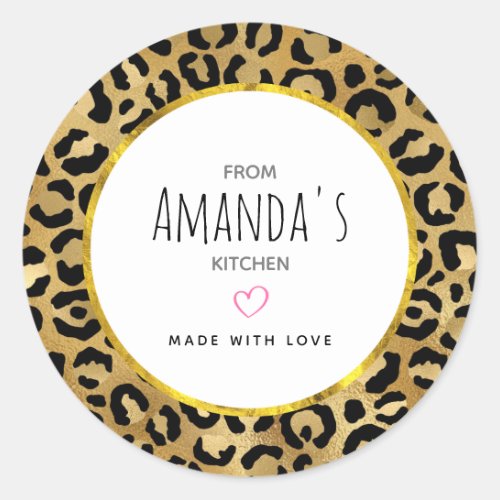 Leopard Print Pattern in Gold and Black Kitchen Classic Round Sticker