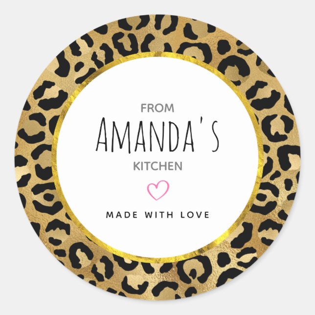 Leopard Print Pattern in Gold and Black Kitchen Classic Round Sticker (Front)