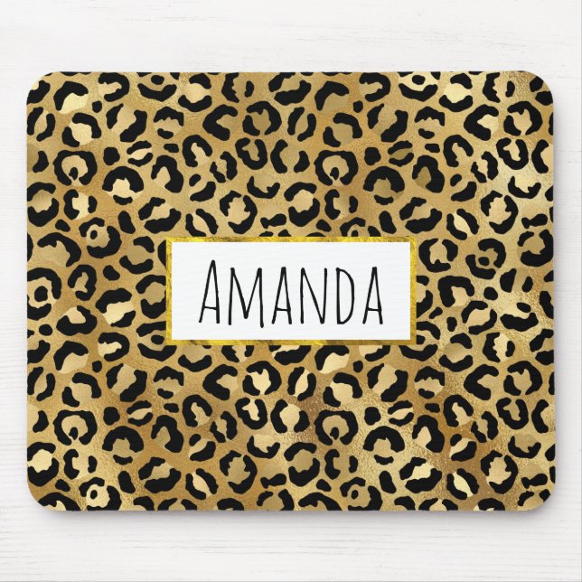 Leopard Print Pattern in Gold and Black Mouse Pad (Front)
