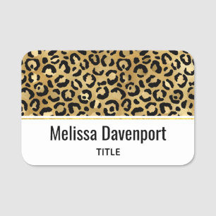 Leopard Print Pattern in Gold and Black Name Tag