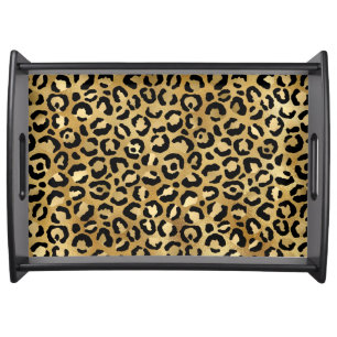 Leopard Print Pattern in Gold and Black Serving Tray