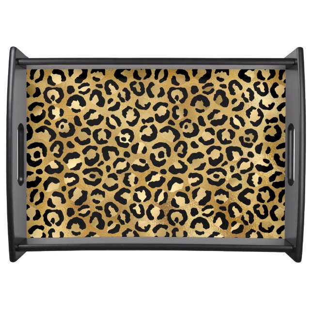 Leopard Print Pattern in Gold and Black Serving Tray (Front)
