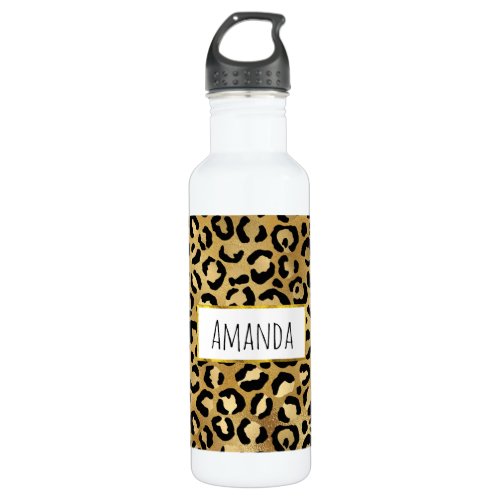 Leopard Print Pattern in Gold and Black Stainless Steel Water Bottle