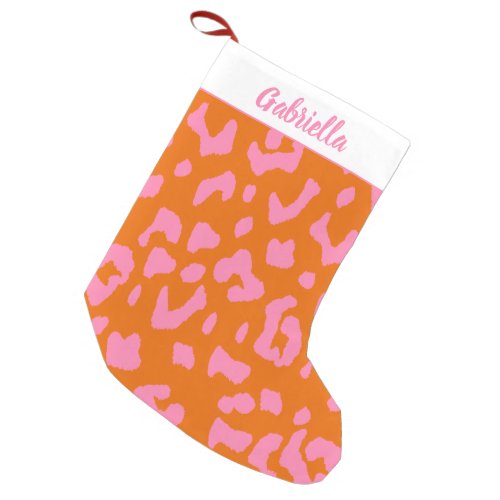 Leopard Print Pattern in Pink Orange Personalized Small Christmas Stocking