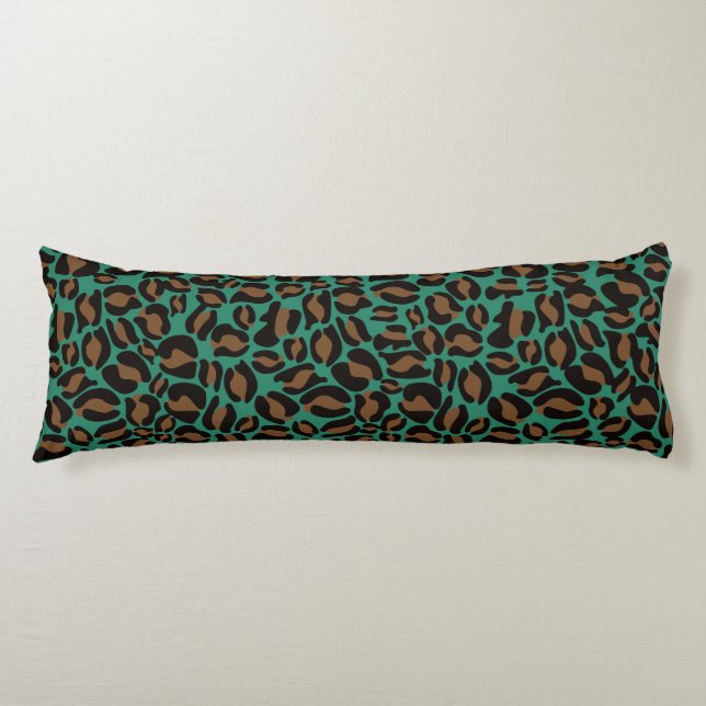 Leopard Print Pattern Jungle Green brown Body Pillow (Front)