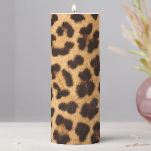 Leopard print pattern pillar candle