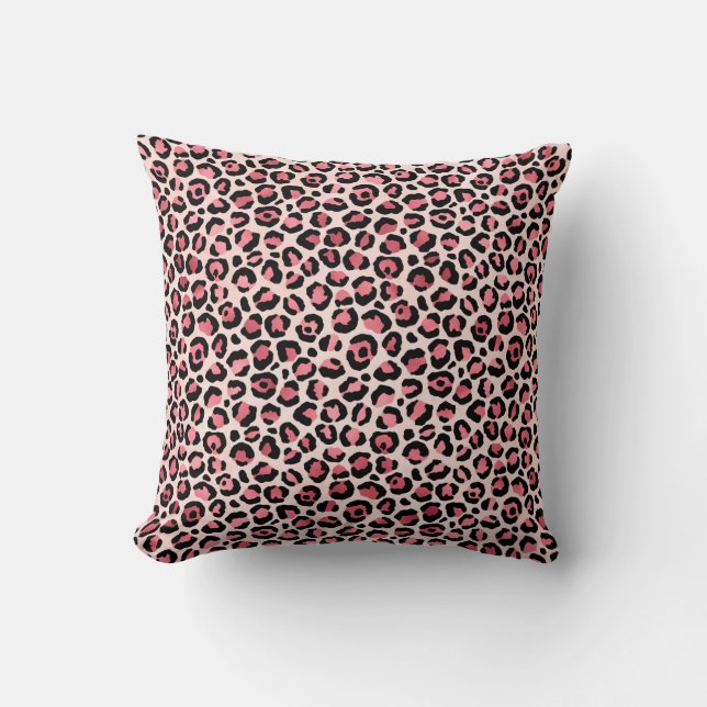 Leopard Print Pattern Pink and Brown Double Sided Throw Pillow (Front)