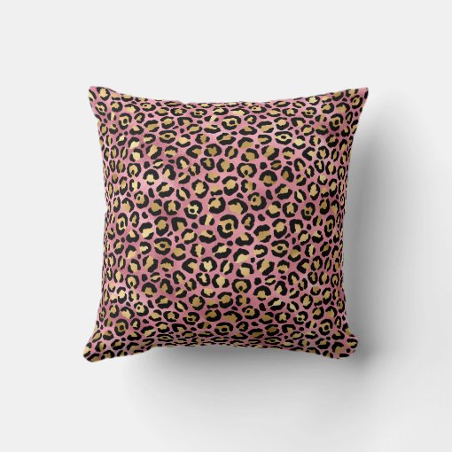 Leopard Print Pattern Pink and Gold Throw Pillow | Zazzle