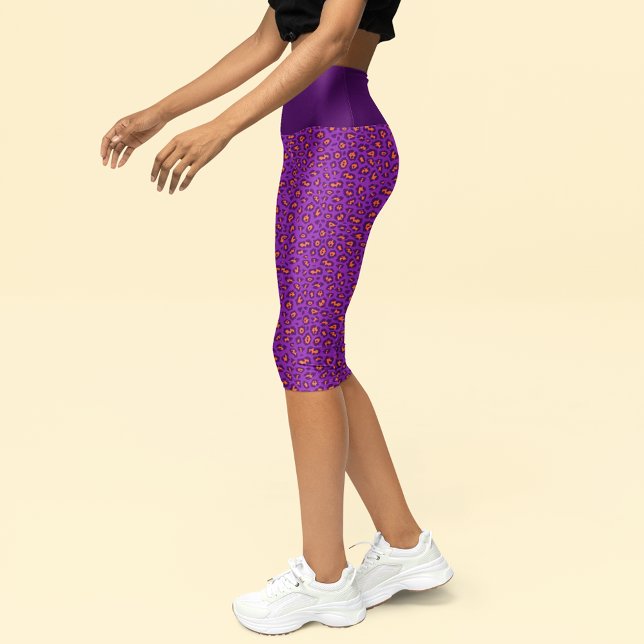 Leopard Print Pattern Purple Orange Womens Capri Leggings (Creator Uploaded)
