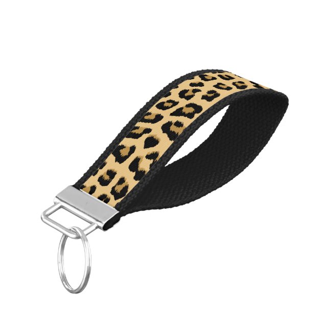 Leopard Print Pattern Wrist Keychain (Angled Down)