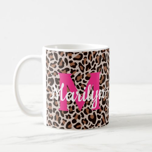 Leopard Print Personalize Name Hot Pink Coffee Mug
