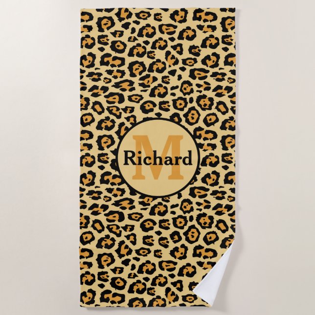 Leopard Print Personalized Beach Towel (Front)