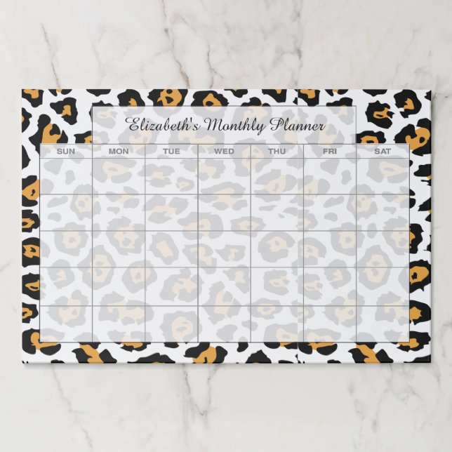 Leopard print personalized blank month planner paper pad (Front)