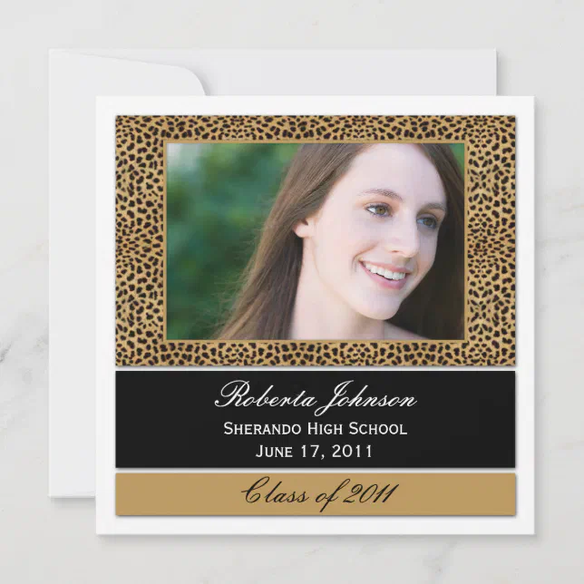 Leopard Graduation Invitations Leopard Print Photo Graduation Invitation | Zazzle