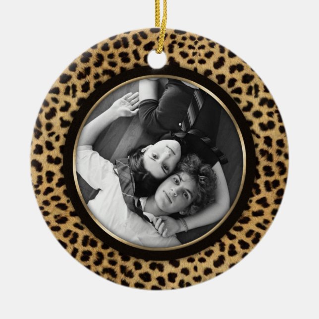 Leopard Print Photo Ornament Wedding Keepsake (Front)