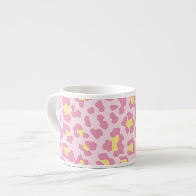 Leopard Print Pink and Yellow Espresso Cup (Front Left)