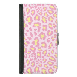 Leopard Print Pink and Yellow Wallet Phone Case For Samsung Galaxy S5