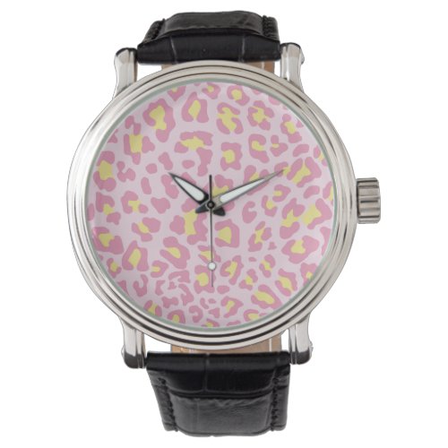 Leopard Print Pink and Yellow Watch