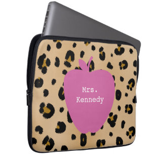 Leopard Print Pink Apple Teacher Laptop Sleeve