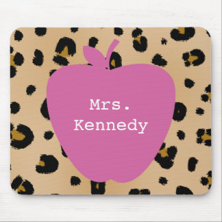 Leopard Print Pink Apple Teacher Mouse Pad