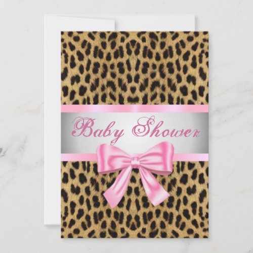 Leopard Print Pink Bow Baby Shower Invitation