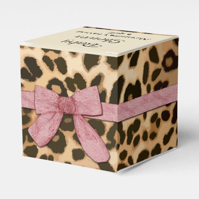Leopard Print Pink Bow Girl Baby Shower Favor Boxes (Front Side)