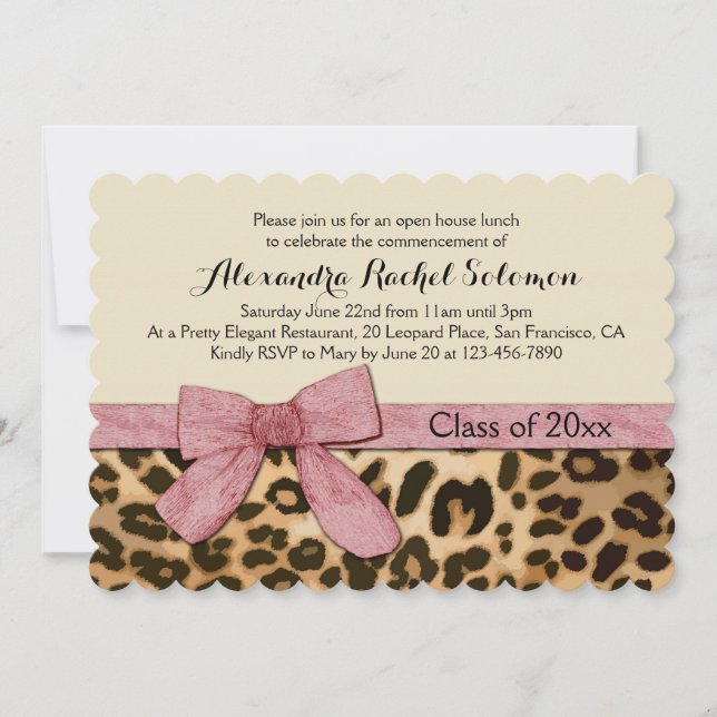 Leopard Print Pink Bow Graduation/Party Invitation (Front)