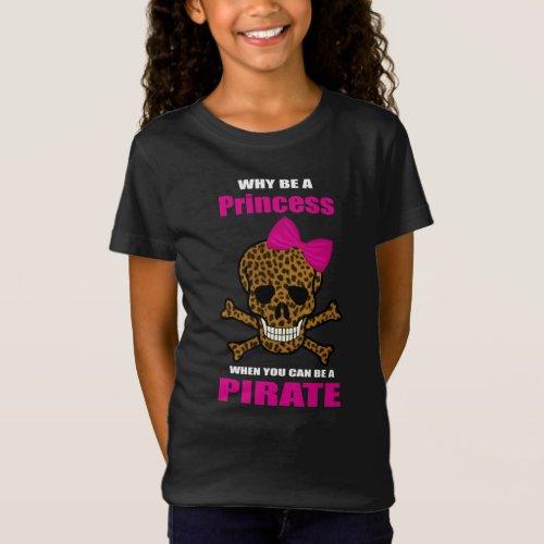 Leopard Print Pink Bow Pirate Princess Skull T_Shirt