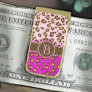 Leopard print pink brown monogram clip gold finish money clip