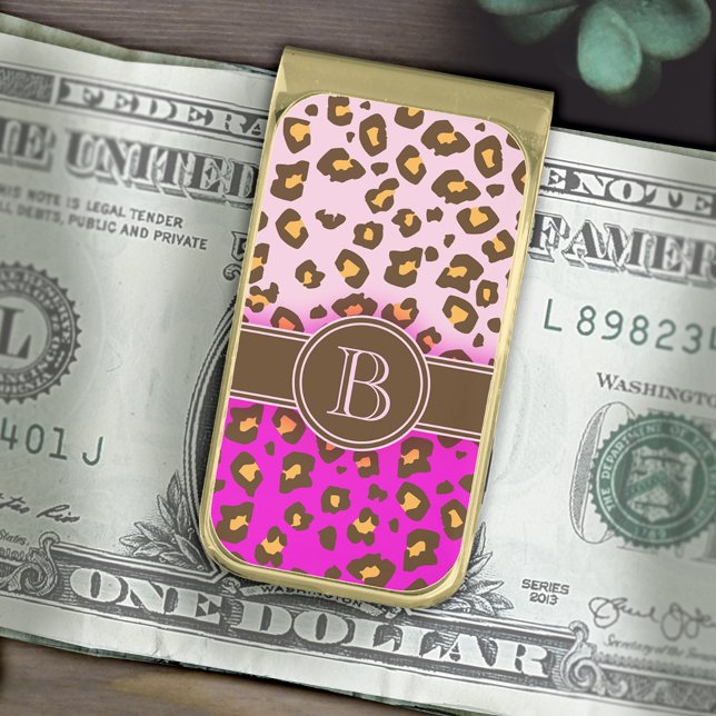 Leopard print pink brown monogram clip gold finish money clip (Creator Uploaded)