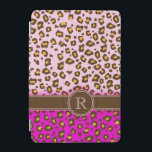 Leopard print pink brown monogram ipad cover<br><div class="desc">A unique leopard print style monogram case in bright pink and contrasting brown hues. A perfect gift for a teen girl or a fashionable female. Personalise this item with the initial of your choice. This example reads: R. This original case is designed by Sarah Trett.</div>