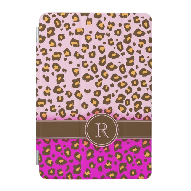 Leopard print pink brown monogram ipad cover (Front)