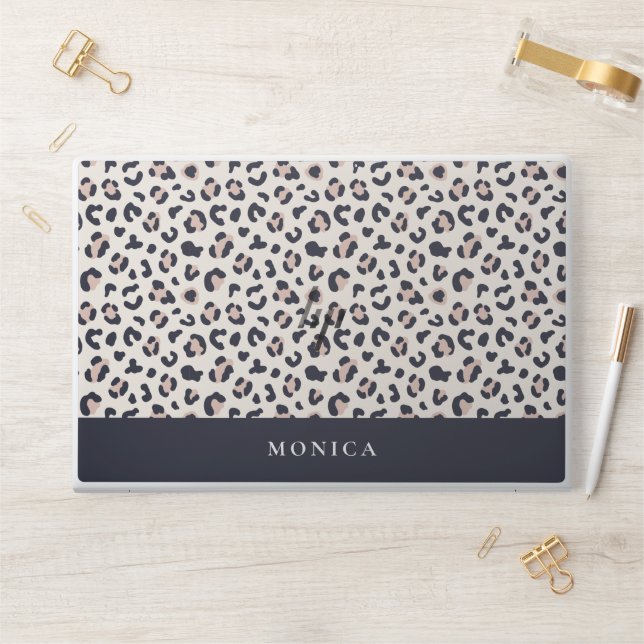 Leopard print pink custom name HP laptop skin (Desk)